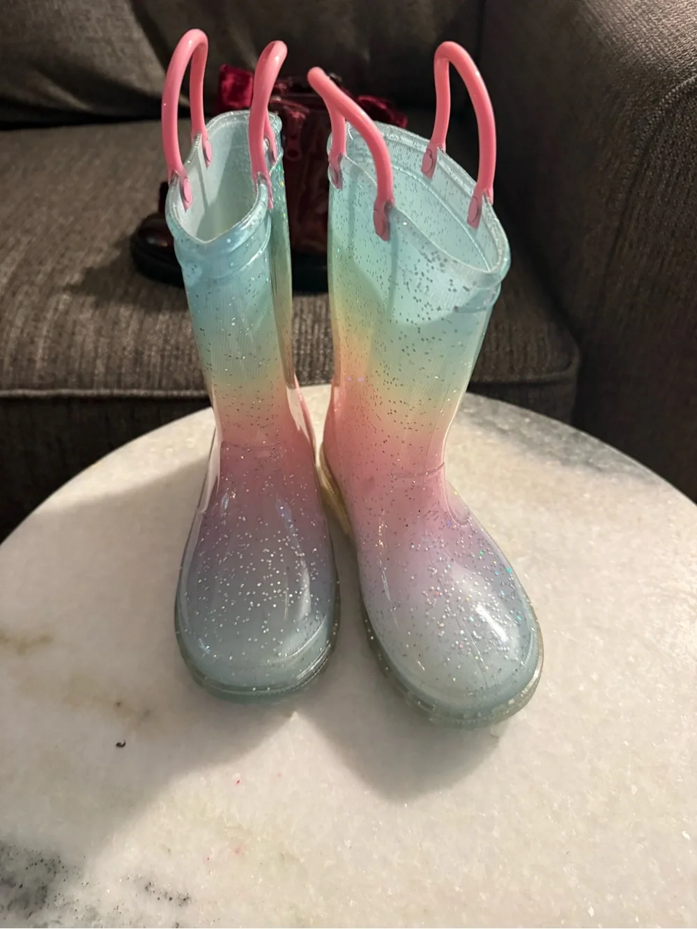 Kids Glitter Ombre Rain Boots with Pink Handles
